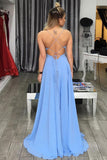 2024 Chiffon Spaghetti Straps A Line Robes de bal avec Slit Open Back