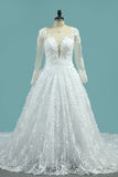 2024 Scoop manches longues Robes de mariée A Line Tulle With Lace Court Train