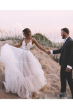 Jupe en tulle superposée robe de bal de mariage sans doublure avec des robes de mariée à col en V profond