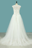 Robes de mariée 2024 Scoop Tulle avec appliques et volants train de balayage