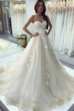 2024 Sweetheart A Line Robes de mariée Tulle With Applique Sweep Train