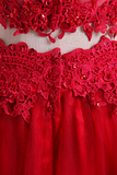 2024 Hot Deux Pièces Robes de bal Tulle une ligne avec Applique Rouge