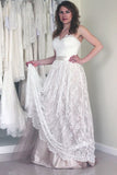 2024 Robes de mariée en dentelle Sweetheart With Sash Floor Length Covered Button