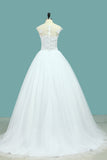 2024 Robes de mariée Scoop Tulle avec appliques A Line Court Train