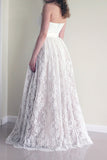 2024 Robes de mariée en dentelle Sweetheart With Sash Floor Length Covered Button