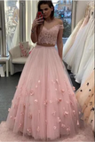 Robe de bal en tulle de longueur au sol en deux pièces avec dentelle, longue robe à épaules dénudées avec fleur