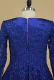 2024 noir bleu royal manches longues Une ligne Tulle avec appliques