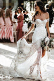 Robe nuptiale de dentelle de cou modeste en dentelle Robe de mariée sur la plage, Robe de mariée sexy Boho