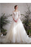 Robe de mariée avec manches 3/4 et appliques Illusion Décolleté