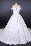 Robe de mariée en satin à épaules dégagées, Robe de mariée longue en robe de bal avec longue traîne