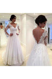 A Line V Neck manches longues robes de mariée pas cher en tulle avec appliques