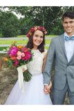 Élégante Robe De Mariage Dos Nu En Tulle Blanc Avec Ceinture En Cristal