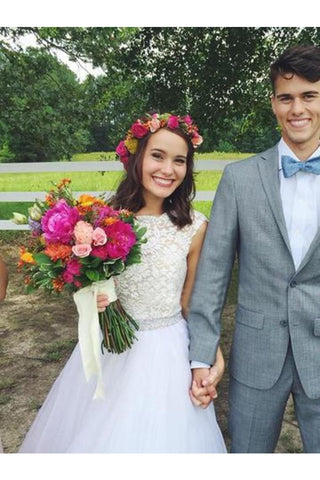 Élégante Robe De Mariage Dos Nu En Tulle Blanc Avec Ceinture En Cristal