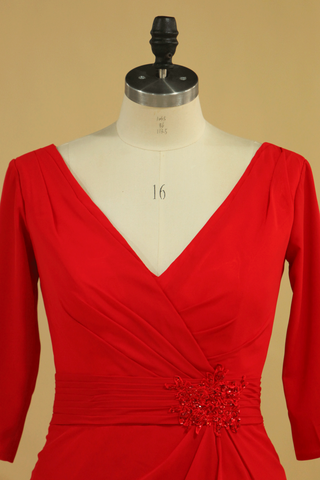 2024 Taille Rouge plus mère de la mariée Robes col en V Spandex manches 3/4 avec des perles sirène