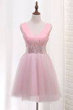 2024 V Cou Tulle Une Ligne Homecoming Robes Paillettes Corsage Court / Mini