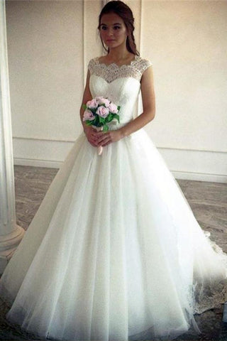 Robe de mariée élégante en dentelle ivoire avec tulle et longue robe de bal