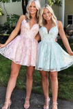 Spaghetti Strap A-Line Short Lace Homecoming Dress