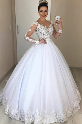 Robe de bal blanche manches robe de mariée blanche avec des appliques de dentelle