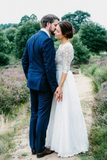 Robe de mariée en mousseline à la plage avec dentelle, Robe de mariée dos nu