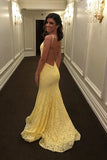 Robe de bal jaune sirène en dentelle