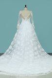 2024 Scoop manches longues Robes de mariée A Line Tulle With Lace Court Train