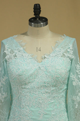 2024 V Neck 3/4 Longueur manches Mère de la mariée Robes en mousseline de soie avec appliques