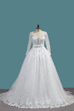 2024 une ligne manches longues robes de mariage en tulle avec appliques et ceinture