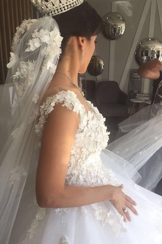 2024 Scoop une ligne de robes de mariée organza avec Applique et fleur à la main