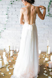 2024 Sexy Back Back Spaghetti Straps Robes de mariée A Line Ruched Bodice Chiffon