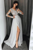 Belle Robe De Bal En Mousseline De Soie Argent Chiffon Dentelle Simple Etage Pas Cher