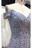 Robe de bal et traîne épaule train sirène perles et sequins en tulle