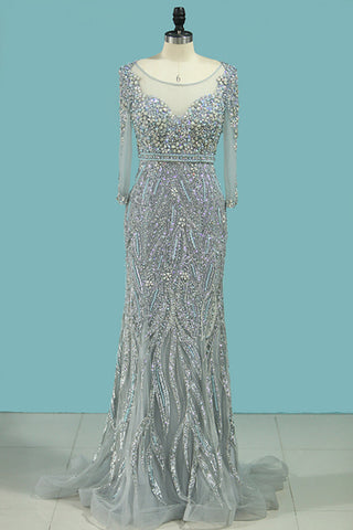 2024 Nouvelle Collection Robes de bal Scoop sirène avec des perles et strass