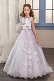 2024 Flower Girl Dresses Une ligne Scoop Tulle avec appliques et nœud Bow