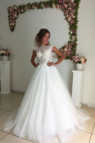 2024 Robe de mariée A Robes de mariée Tulle avec train de balayage Applique