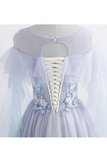 Princesse Tulle Jewel-parole longueur robe de bal avec des appliques