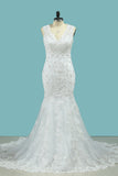 2024 New Arrival V Robes de mariée en col Tulle Mermaid avec appliques et perles