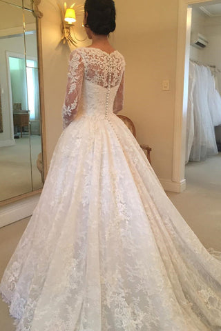 2024 manches longues Scoop Tulle avec appliques A Line Court Train Robes de mariée