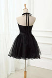 Mignon licou noir tulle sans manches perles robes de bal courtes robes de bal