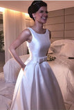 2024 Robes de mariée en scoop A Line Satin With Sash Sweep / Brush Train