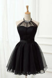 Mignon licou noir tulle sans manches perles robes de bal courtes robes de bal