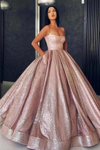 Robe de bal Robe de bal avec poches Paillettes Longueur ras du sol Bretelles spaghetti Quinceanera