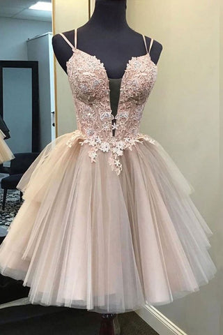 Une ligne appliques tulle courte robe de soirée de retour appliques