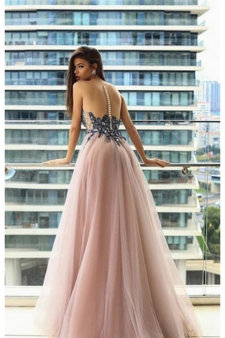 Robe de bal scoop tulle scoop parole longueur appliques bouton couvert