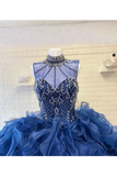 Encolure haute strass broderie métallique robe de bal en organza robe de Quinceanera