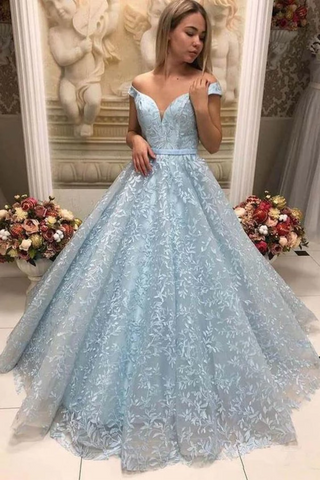 Nouvelle arrivée hors de l'épaule robes de bal robe de soirée formelle dentelle longueur de plancher