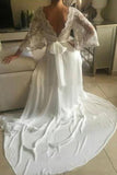 Robe de mariée en mousseline de soie 3/4 en mousseline de soie 3/4 Robes de mariée V Neck Ouvrir le dos avec des appliques