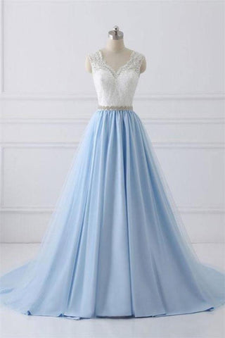 Élégantes ivoire et bleu ciel longue dentelle tulle princesse robes de bal