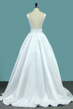 2024 New Arrival Straps Robes de mariée en satin avec Sash / Ribbon Open Back