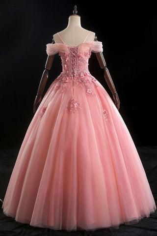 Robe de bal à épaules dénudées avec des fleurs, robe de Quinceanera à appliques de longueur au sol