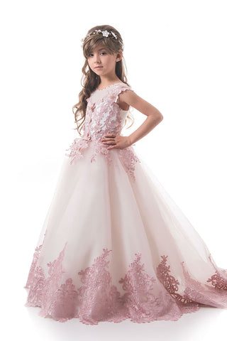 2024 Tulle Flower Girl Dresses Scoop Avec Applique Et Fleurs À La Main Une Ligne